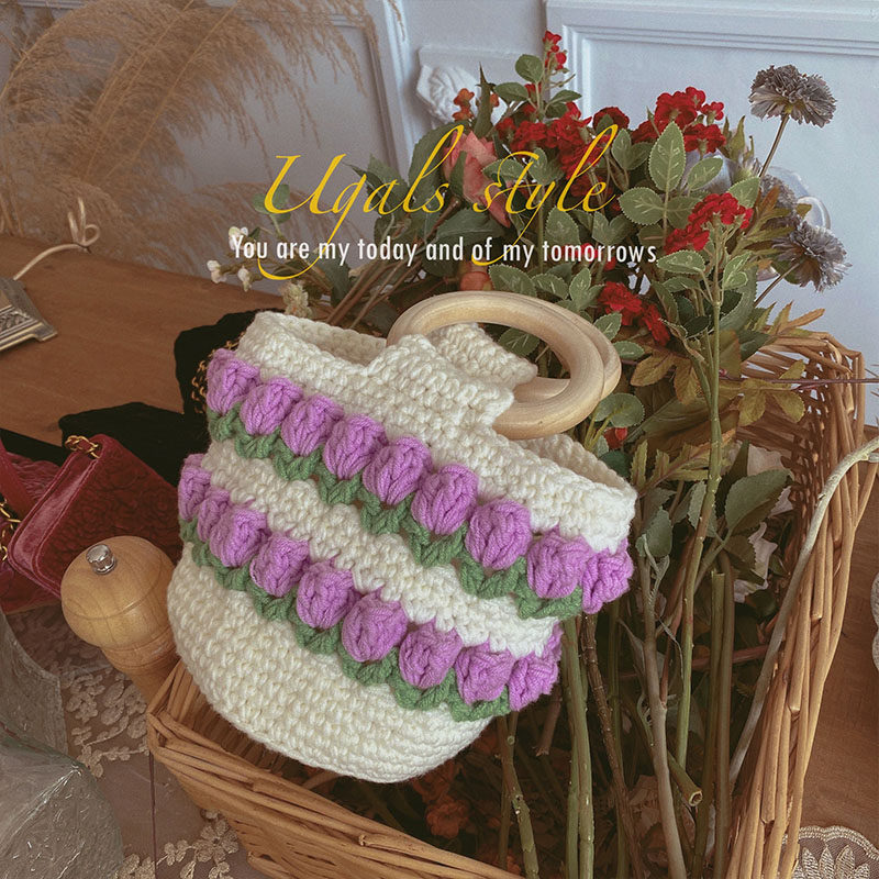 UGALS法式复古花朵郁金香钩针手工编织棉线diy材料包毛线包手提包,淘宝优惠券,粉丝福利购,淘宝优惠卷