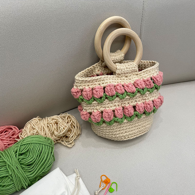 UGALS法式复古花朵郁金香钩针手工编织棉线diy材料包毛线包手提包,淘宝优惠券,粉丝福利购,淘宝优惠卷