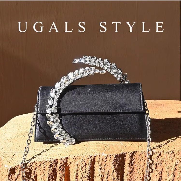 UGALS金色复古闪亮不灵柳叶刀水钻盒子宴会马鞍小方包手拿斜挎包,淘宝优惠券,粉丝福利购,淘宝优惠卷