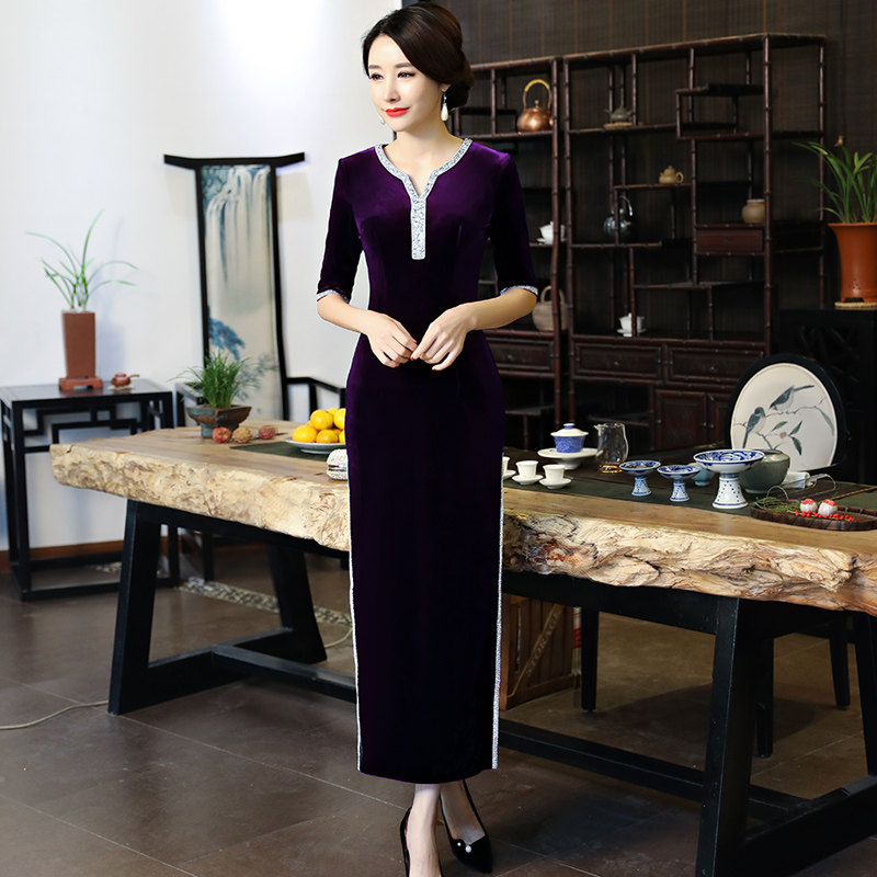 中长袖婚礼妈妈装旗袍2020连衣裙 第五衣柜奕点旗袍