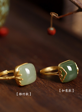 小银匠纯银镀古法金镶天然和田玉