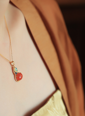 小银匠天然南红玛瑙纯银葫芦项链