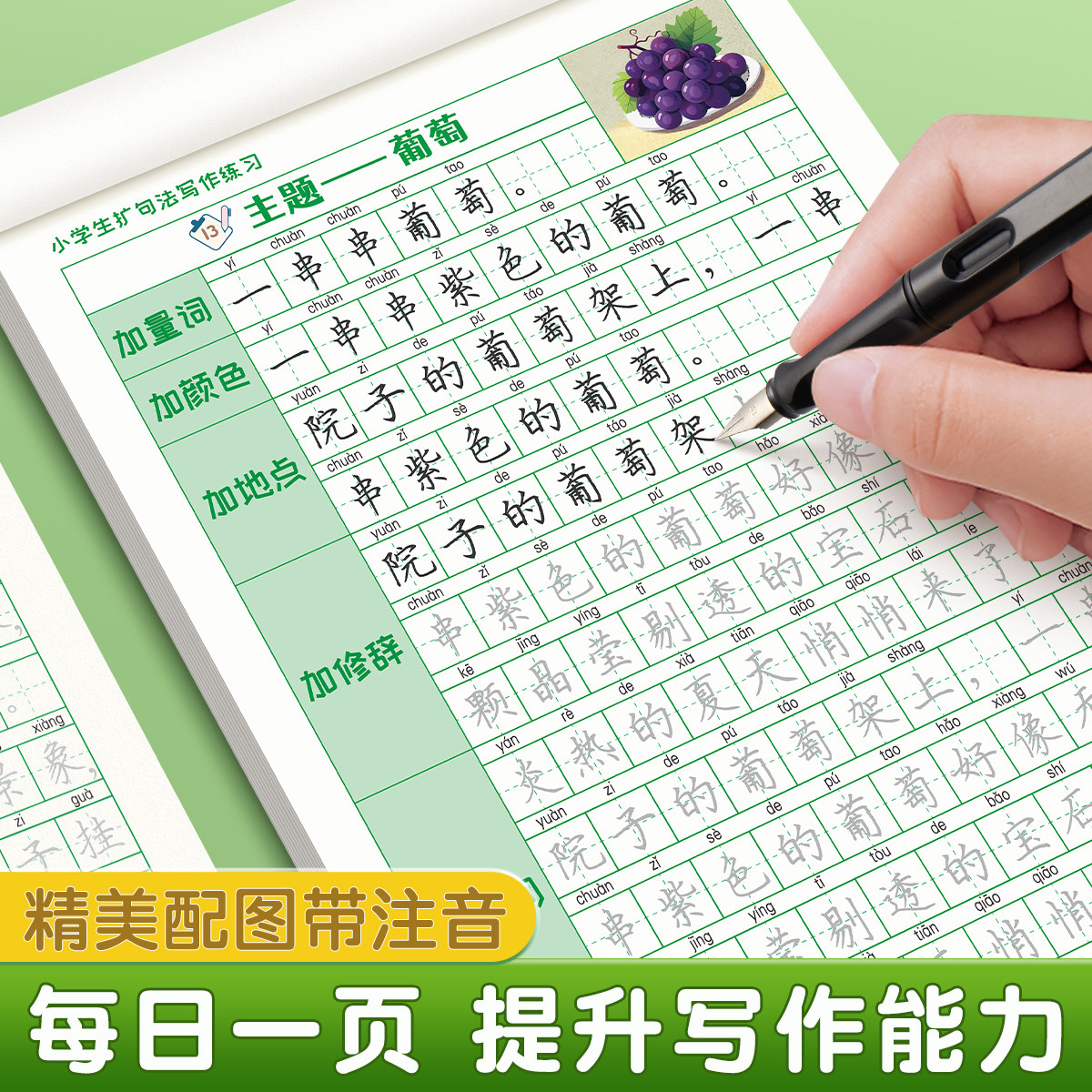 扩句法写作文练字帖小学生专用一二三年级上下册五感法看图写话专项训练好词好句优美句子积累大全语文字帖每日一练硬笔书法练字本