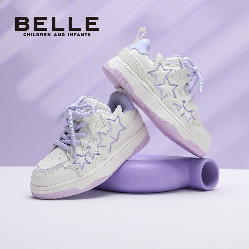 百丽童鞋女童星星板鞋2024春季新款中大童运动鞋儿童魔术贴宝宝鞋