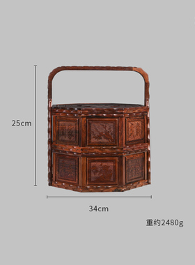 天纵大红酸枝双层竹节提篮