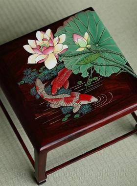 天纵小叶紫檀嵌百宝荷塘月色底座