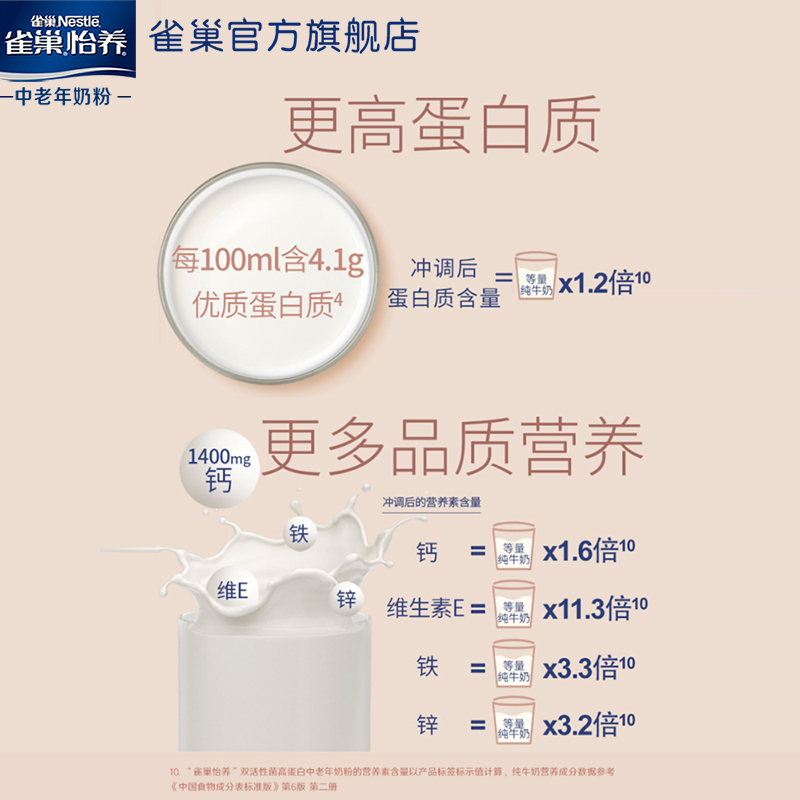 【旗舰店】雀巢怡养双活性菌高蛋白罐 雀巢中老年奶粉