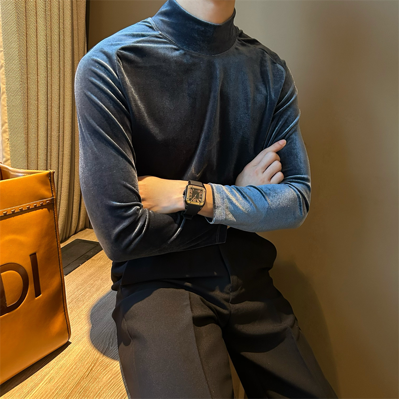NR先生半高领金丝绒男士长袖t恤轻熟修身潮流保暖绒布打底衫百搭,淘宝优惠券,粉丝福利购,淘宝优惠卷