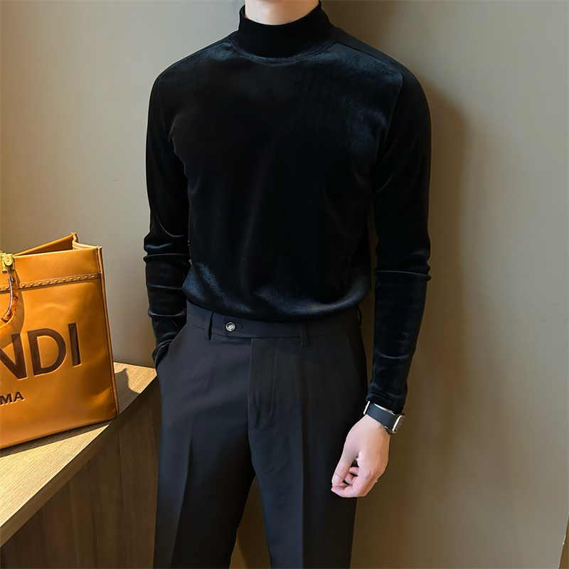 NR先生半高领金丝绒男士长袖t恤轻熟修身潮流保暖绒布打底衫百搭,淘宝优惠券,粉丝福利购,淘宝优惠卷