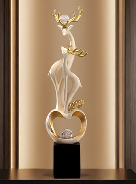 招财福鹿摆件家居客厅入户玄关电视柜壁龛竖长轻奢高档新家装饰品