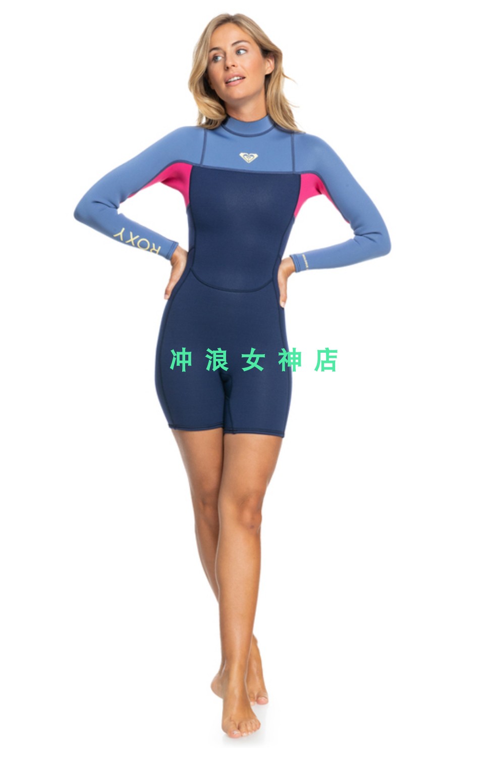 新款Roxy2mm半身长袖连体冲浪防寒服潜水服湿衣浮潜背后拉链款女-图3