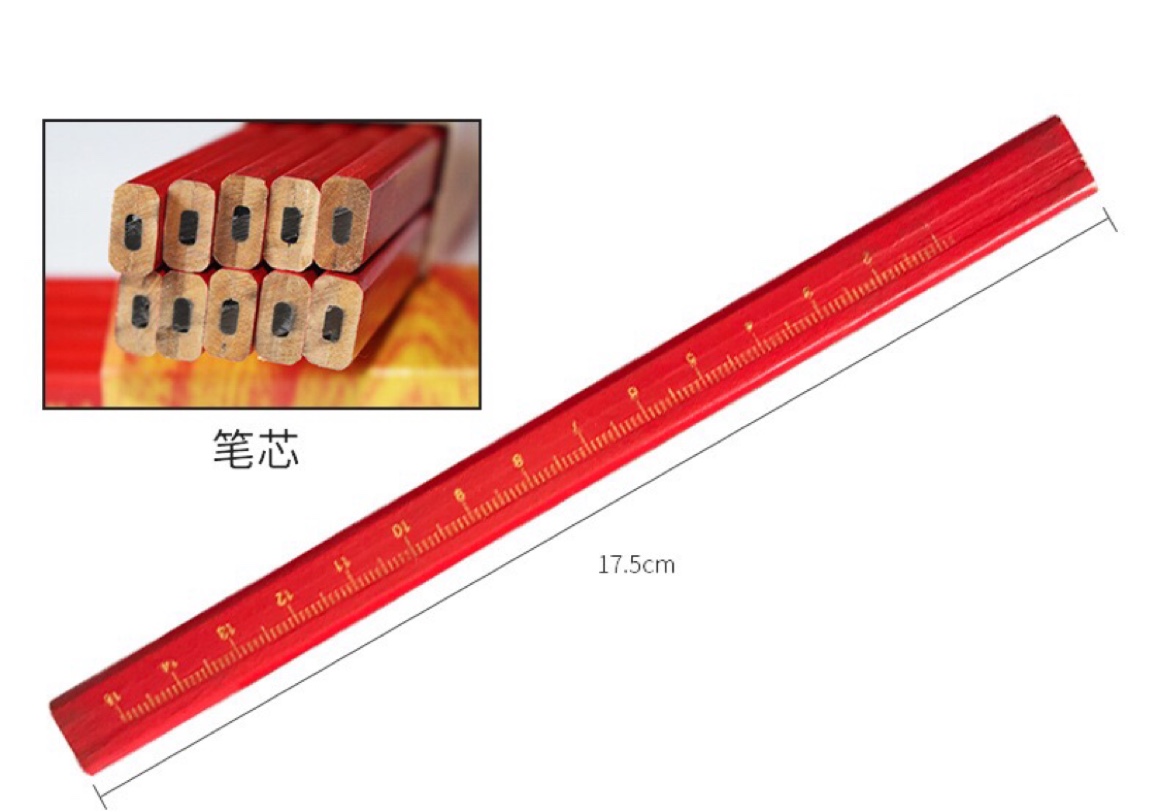 山城木工铅笔 全红铅笔 八角粗芯铅笔 木工划线笔  六角红蓝铅笔 - 图2