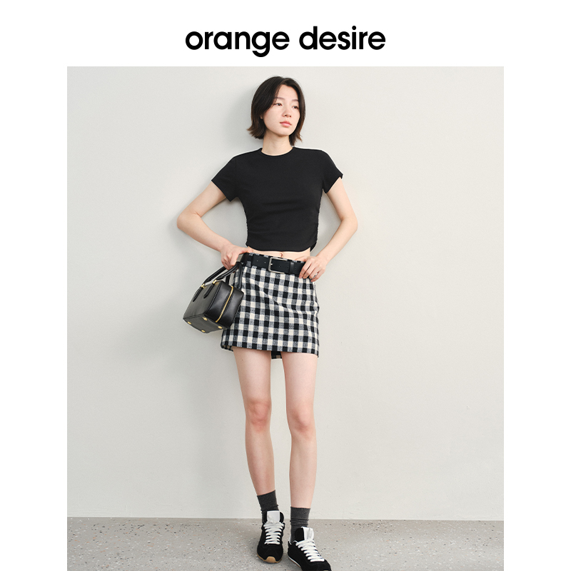 orange desire灵动俏皮挺阔棋盘格半身裙女2024夏新款短裙小个子 - 图0