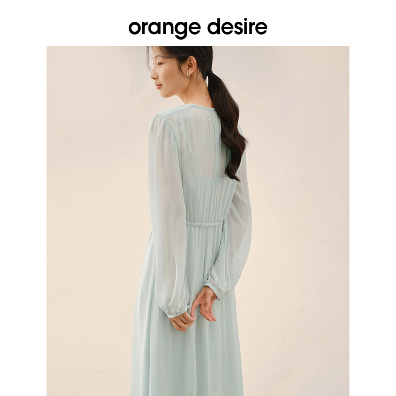 【限时直降】orange desire春日温柔多色百搭长袖连衣裙女2024春 - 图3