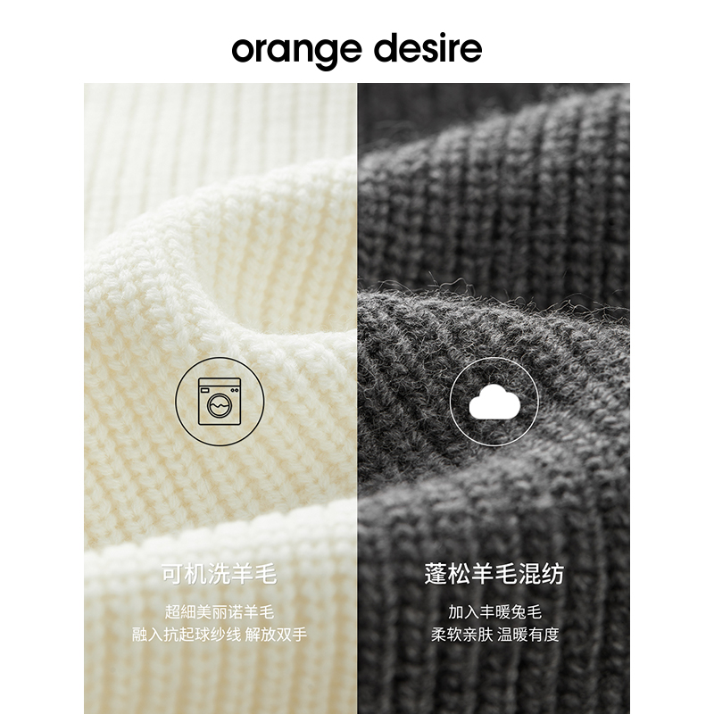 【限时直降】orange desire百搭半高领双开拉链毛衣针织衫女 - 图1