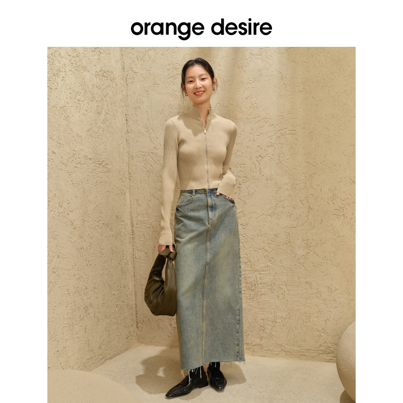 orange desire经典正肩半高领针织开衫女2024年春季新款显瘦上衣 - 图2