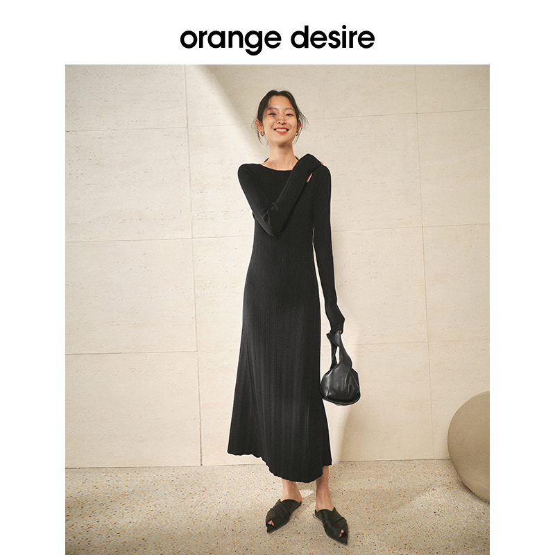 【woolab系列】orange desire长袖连衣裙女2023秋冬新款保暖A字裙