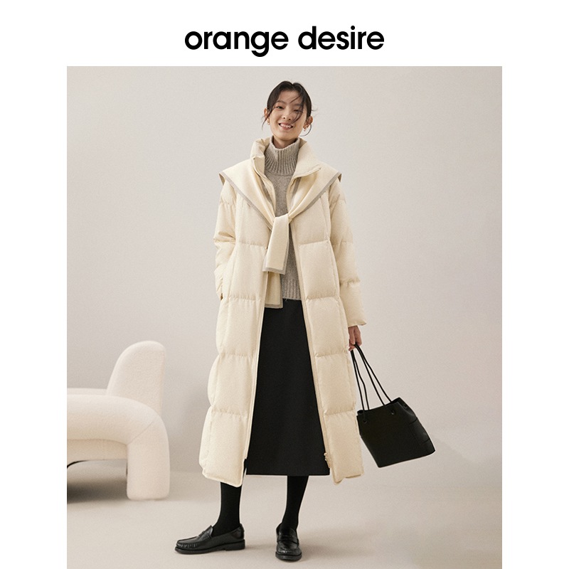 orange desire长款轻薄羽绒服女2022冬季新款白鸭绒棉服外套加厚