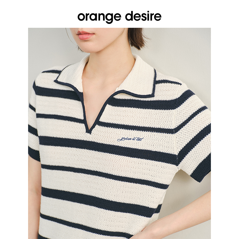 orange desire撞色polo领条针织连衣裙女2024夏新款通勤度假短裙