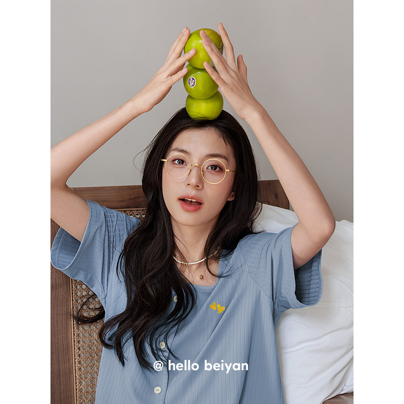 贝妍凉感莫代尔棉睡衣女夏季薄款短袖开衫家居服甜美少女大码套装,淘宝优惠券,粉丝福利购,淘宝优惠卷