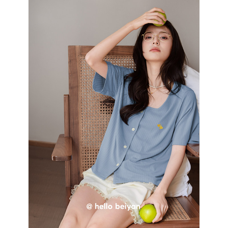贝妍凉感莫代尔棉睡衣女夏季薄款短袖开衫家居服甜美少女大码套装,淘宝优惠券,粉丝福利购,淘宝优惠卷