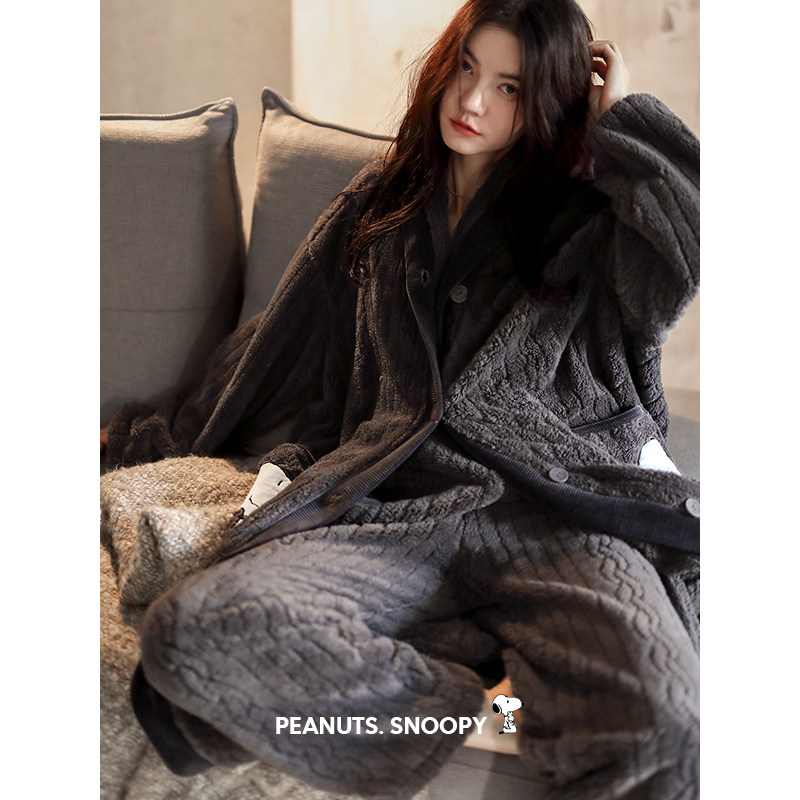 贝妍史努比冬季加绒睡袍珊瑚绒睡衣 贝妍睡衣/家居服套装