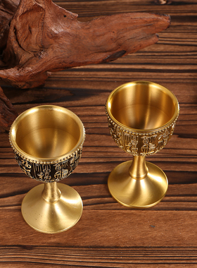 中式黄铜招财供关公百福高脚杯