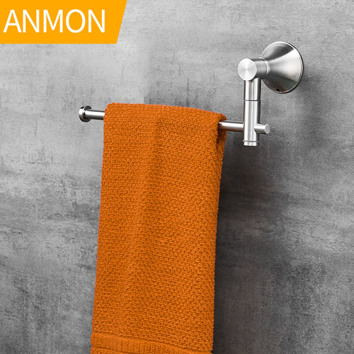 毛巾杆304不锈钢单杆厨房可旋转式免打孔浴室小毛巾环挂杆毛巾架 - 图0