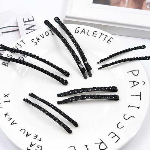 一字夹镶水钻大小号对卡加长刘海夹简约发夹盘头卡子黑钻发卡发饰 - 图1