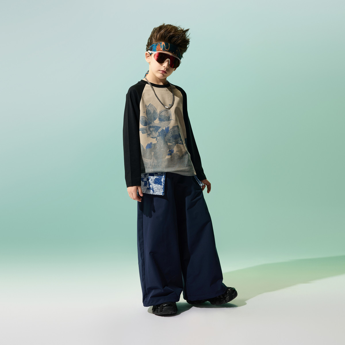 【国潮系列】MQD童装儿童打底衫仿牛仔插肩袖2025春季新款男童t恤,淘宝优惠券,粉丝福利购,淘宝优惠卷