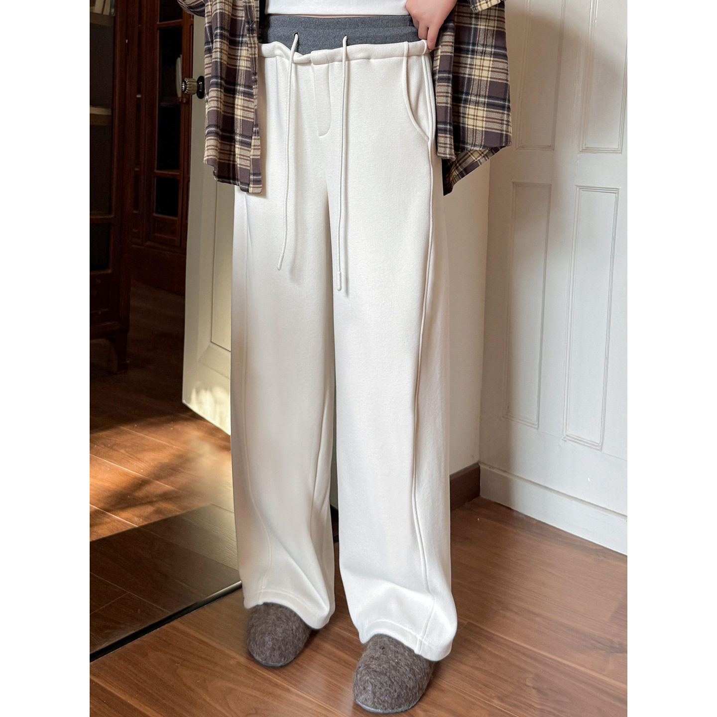 2026冬装新款240斤大码女阔腿裤200胖mm撞色高腰慵懒加绒厚弯刀裤,淘宝优惠券,粉丝福利购,淘宝优惠卷