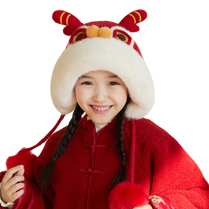 儿童帽子秋冬季红色新年喜庆中国风毛线虎头帽过年冬天龙宝宝女,淘宝优惠券,粉丝福利购,淘宝优惠卷