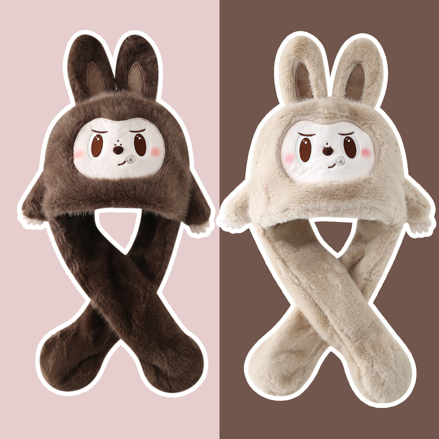 儿童帽子围巾一体冬季耳朵会动两件套超萌男女宝宝保暖加厚毛绒帽,淘宝优惠券,粉丝福利购,淘宝优惠卷