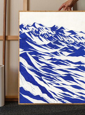 蓝色艺术数字油画山峦块手工diy