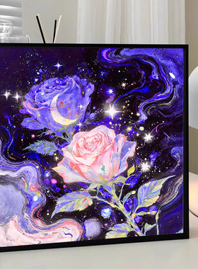 紫色玫瑰画数字油画diy手工填充