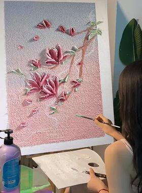 网红玉兰花石英砂肌理画di