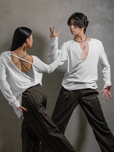 拉丁舞练功服男女成人摩登舞国标跳舞服针织基础练功上衣YS534 - 图2