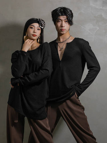 拉丁舞练功服男女成人摩登舞国标跳舞服针织基础练功上衣YS534 - 图0