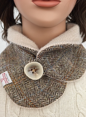 {12月新品}harristweed秋冬季女士一粒扣粗花呢羊毛围脖围巾