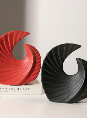 黑白艺术风生水起陶瓷摆件客厅酒柜样板间软装饰品现代高级感小众