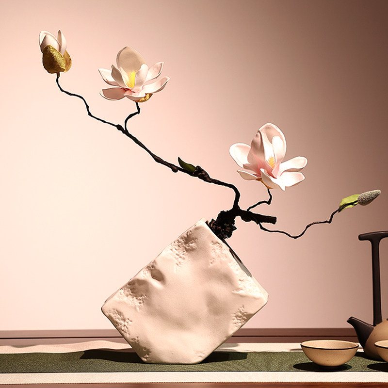 禅意茶室古典枯枝仿真玉兰花陶瓷花瓶套装客厅桌面茶几玄关摆放花,淘宝优惠券,粉丝福利购,淘宝优惠卷