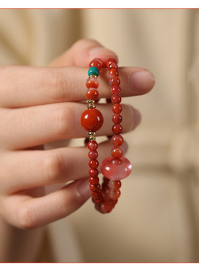 国潮本命年红玛瑙石串珠双圈手链