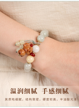 木雕刻小绵羊玉石珠手链单圈