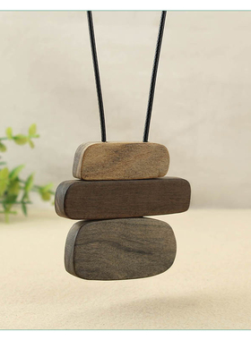 文艺国风随型木块拼接吊坠项链