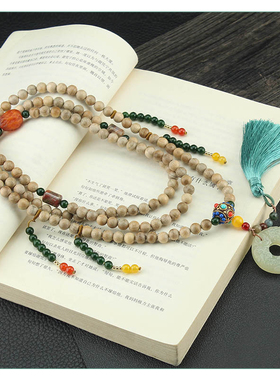 国风貔貅平安扣长款木珠斜挎项链