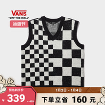 (Ice and Snow Festival) Vans Van Sans Official Womans knitted sweatshirt black and white chessboard lattice irregular aesthetics