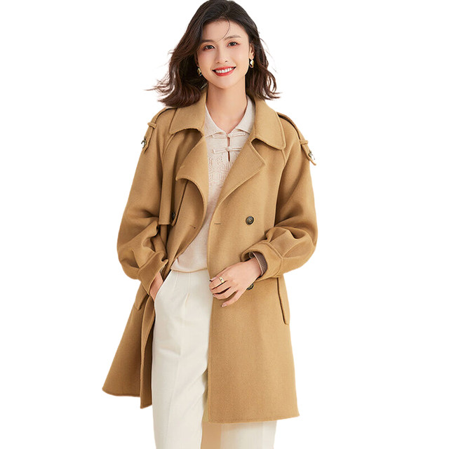 Jinju Autumn and Winter New Style Suit Collar Raglan Sleeves Double-breasted Diagonal Pockets Double-sided Woolen Jacket Women's Coat