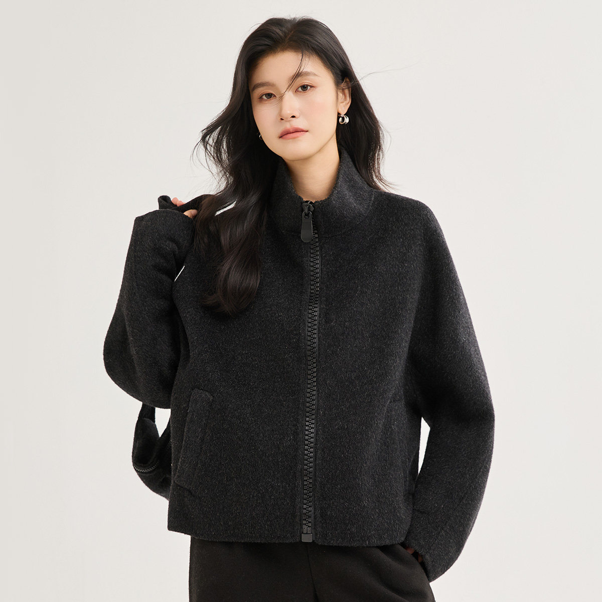 金菊带包【绵羊毛100%】25年新款冬季立领拉链个性潮流女式大衣,淘宝优惠券,粉丝福利购,淘宝优惠卷