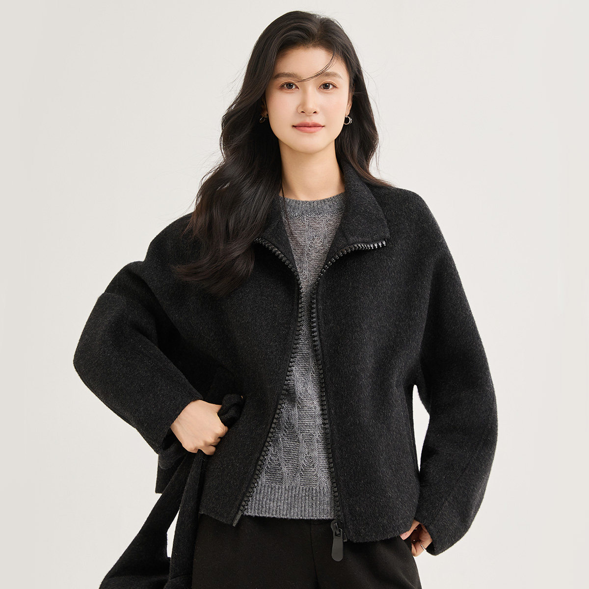 金菊带包【绵羊毛100%】25年新款冬季立领拉链个性潮流女式大衣,淘宝优惠券,粉丝福利购,淘宝优惠卷