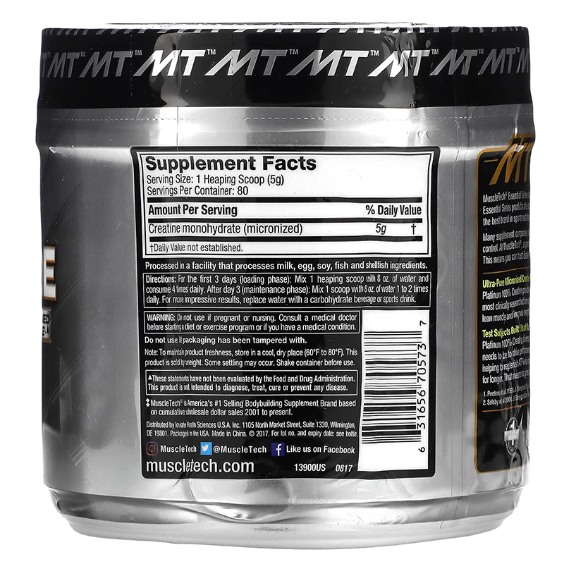 Muscletech肌肉科技白金纯肌酸400g Creatine 体考健身爆发力一水 - 图0